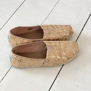Rose Gold Sequin Toms Size 9